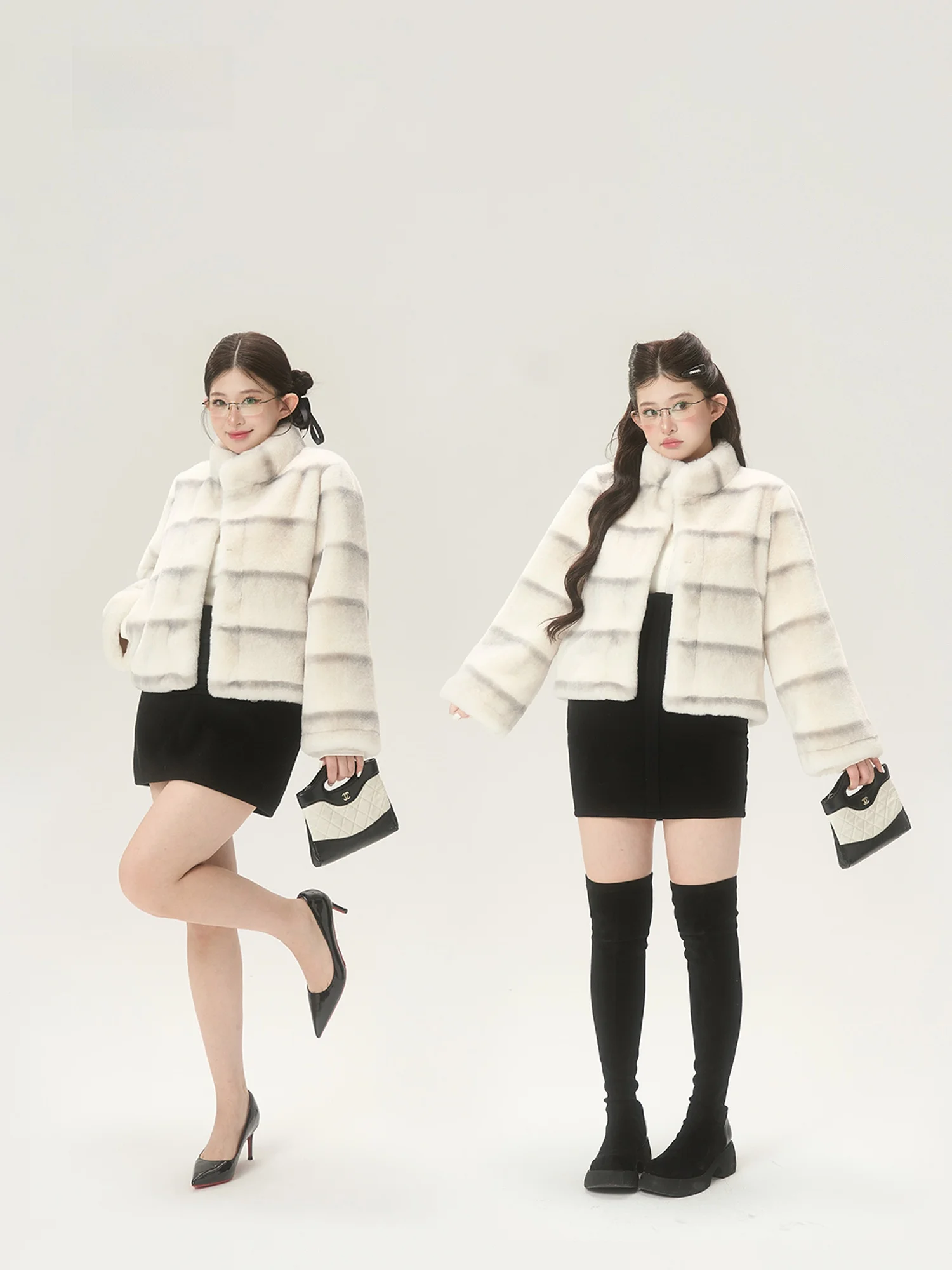 

Ele White Rabbit Fur Jaet Large Size oulder Length Eco-Friendly Durable Snowy Rice Cake Pattern Women's Outerwear