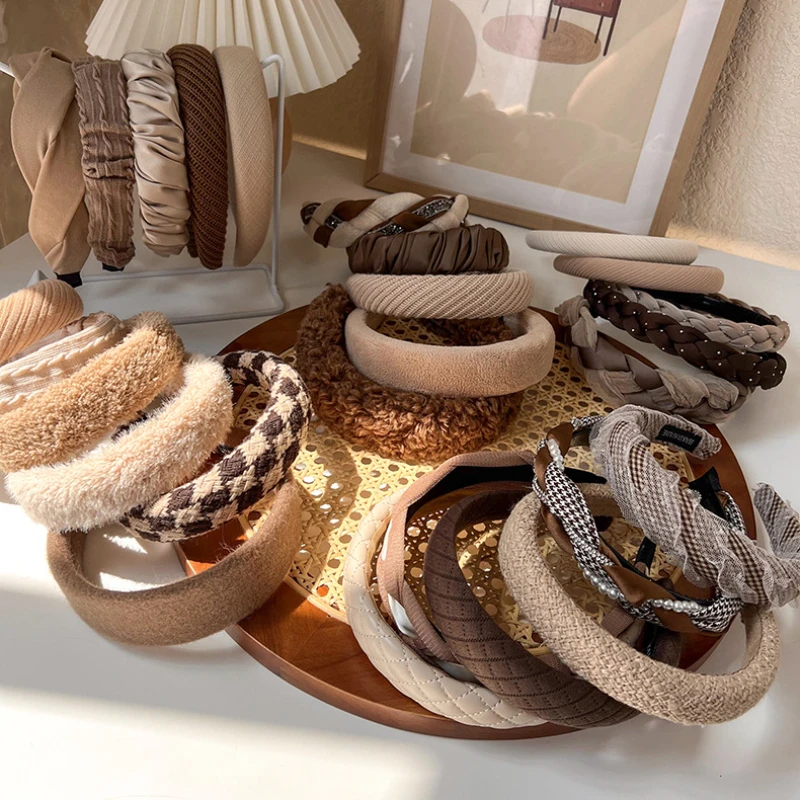 UXSL 2022 Autumn/Winter New Brown Color Headband Sponge Wide Hair Band for Woman Girl Elegant Hair Hoop Fashion Hair Accessories