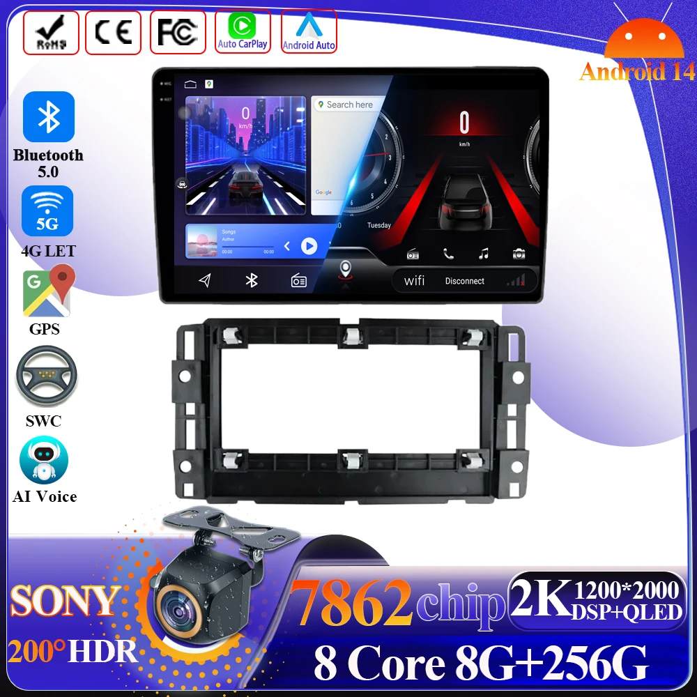 

Android 14 Carplay For Chevrolet Avalanche Impala Tahoe Traverse 2007-2016 Car Radio Multimedia Video Player 5G Wifi GPS Display