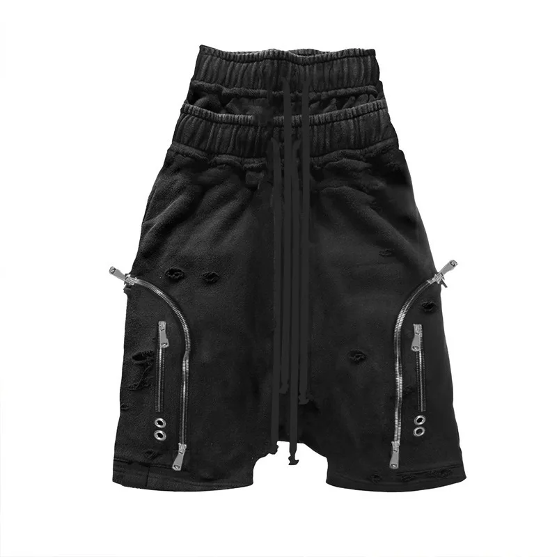

Y2K street double waisted low waisted five quarter pants with versatile personality, double waisted zipper workwear shorts