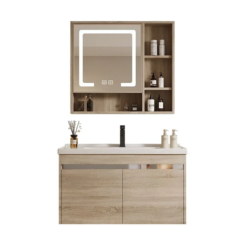 Modern simple wood grain honeycomb aluminum bathroom cabinet toilet washstand ceramic integrated basin combination washbasin
