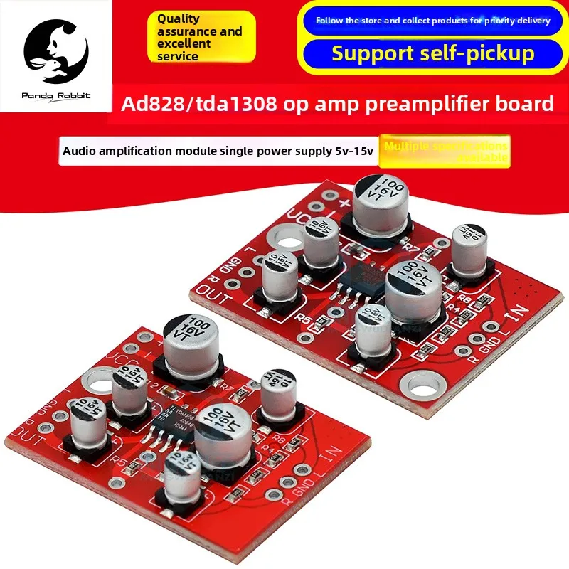 Panda Rabbit 2025 AD828/TDA1308 op amp preamplifier board, audio amplification module, single power supply 5V-15V