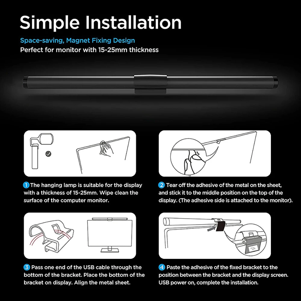 Wiscolor Lâmpada de mesa LED Barra de luz para monitor com cuidado ocular e escurecimento contínuo Lâmpada de mesa Barra de luz para tela de monitor de PC de computador para trabalho/estudo/jogos/escritório doméstico