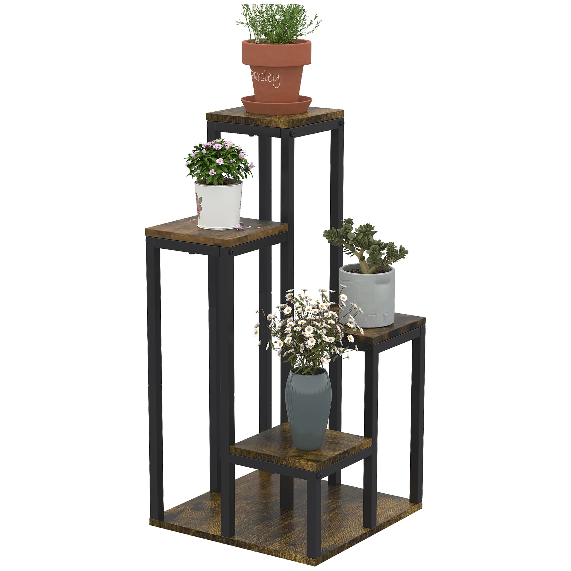 Support pour plantes étagère à fleurs 4 étagères différentes hauteurs structure acier 40 x 40 x 81 cm noir