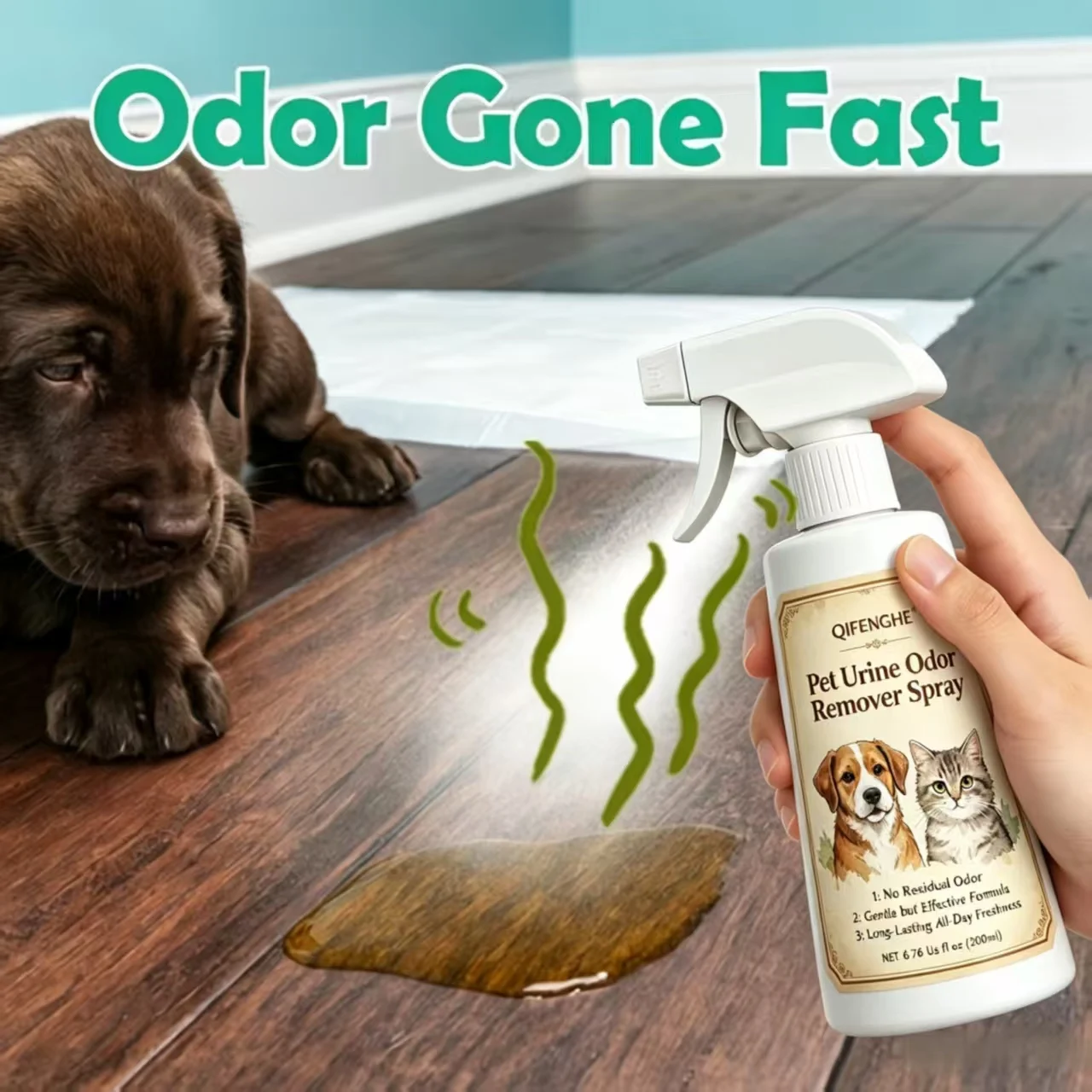 Pet Urine Odor Remover Spray 200ml Pet Safe Odor Eliminator for Dog and Cat Accidents on Carpet Furniture and Floors