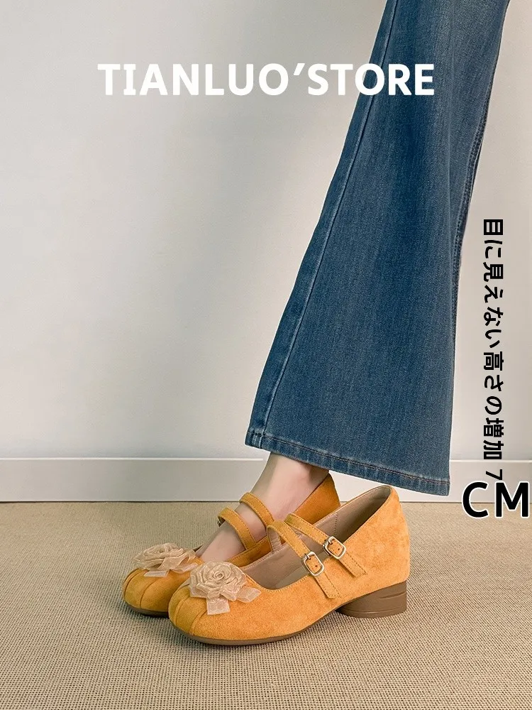 floral-mary-jane-ballet-flat-shoes-women's-yellow-ballet-dance-shoes-soft-bottom-thick-heel-spring-commute-leather-inner
