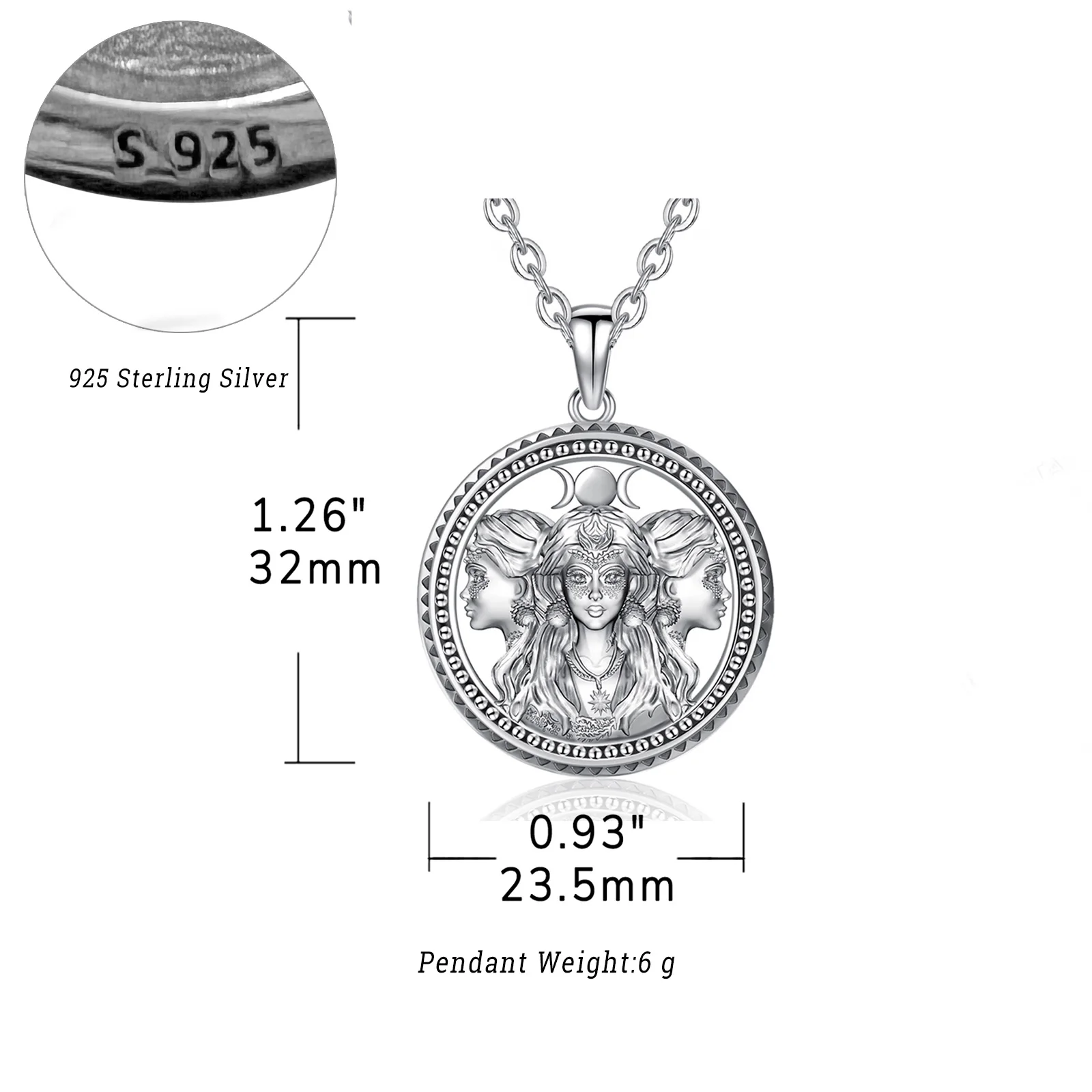 Eudora 925 Sterling Silver Triple Moon Goddess Necklace Exquisite Witch Pendant for Men Women Personality Jewelry Party Gift