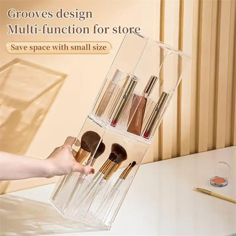 Boîte de rangement transparente pour pinceaux cosmétiques, porte-pinceaux de maquillage avec couvercle, conception de grande capacité pour organiser