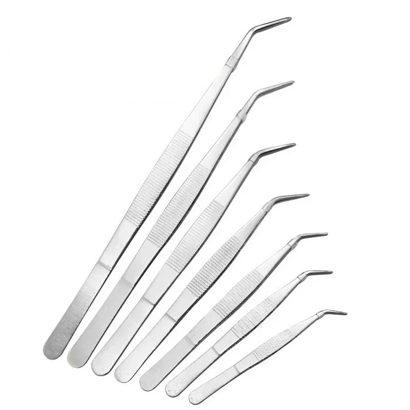 Industrial Grade Stainless Steel Tweezers 12.5cm-30cm Medical Toothed Tweezers Long Straight Forceps Electronic Repair Tools