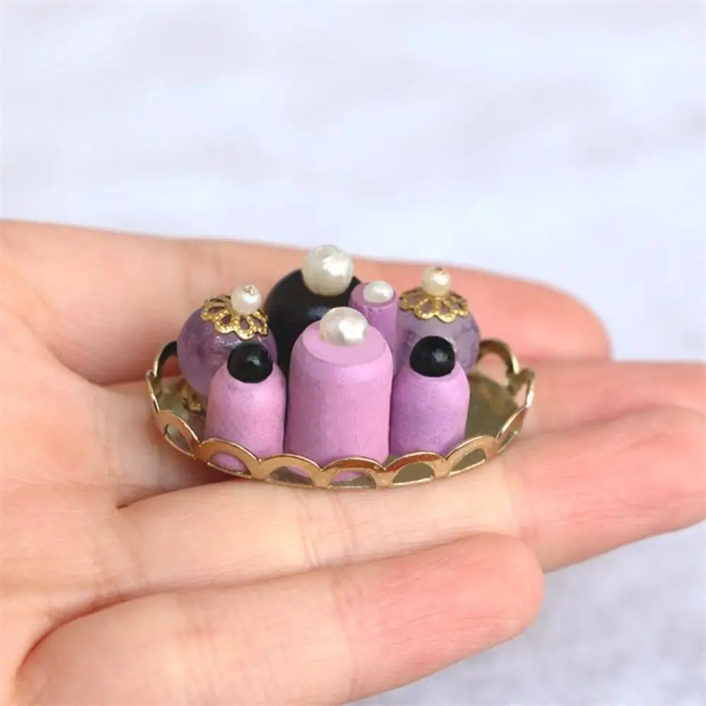 1:12 Scale Dollhouse Perfume Tray Miniature Furniture Pretend Play Doll Bedroom Bath Decor Pink/Purple Golden Tray