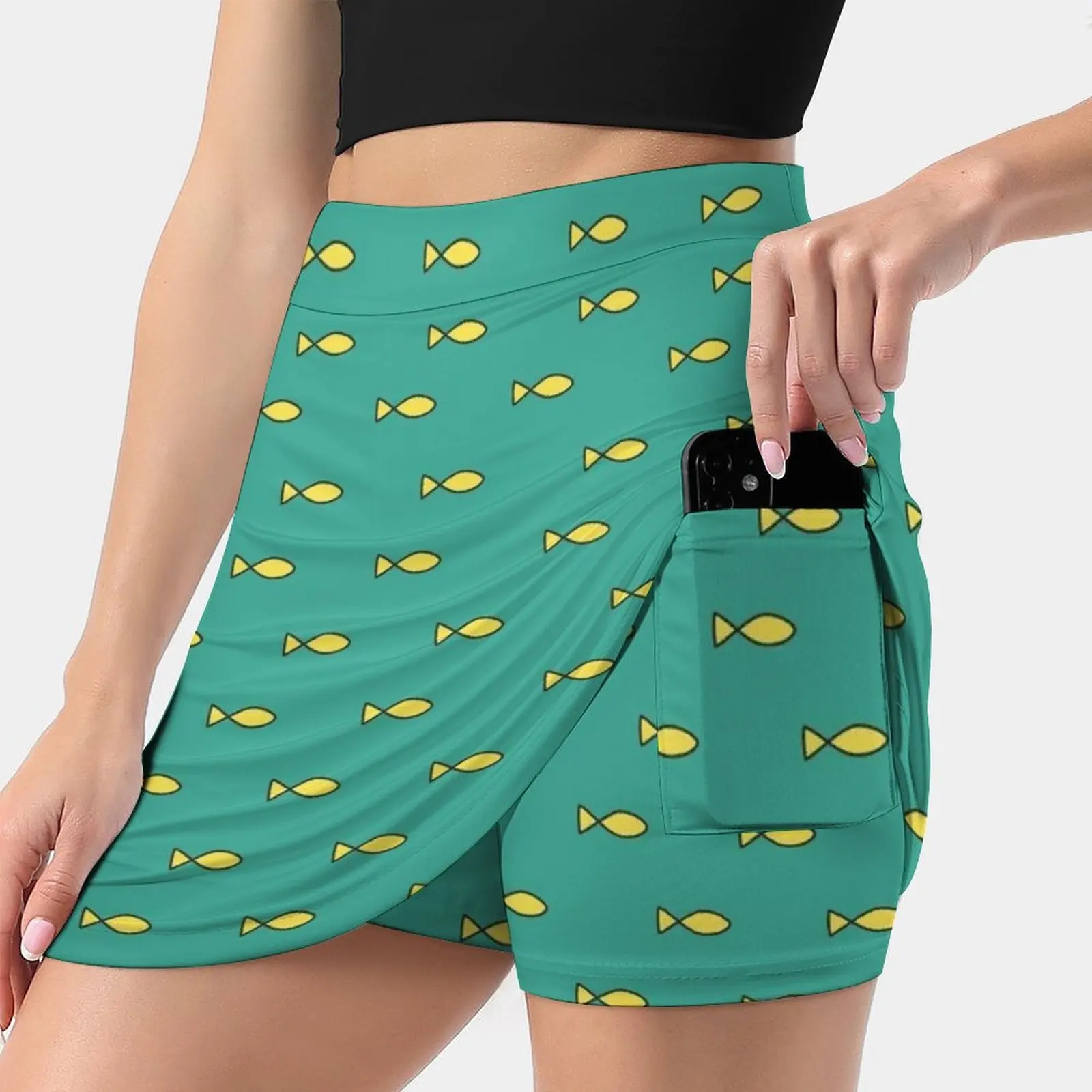 

Yellow Fish Pattern Women's skirt Aesthetic skirts New Fashion Short Skirts Netflix Costume Cosplay Fish Cat Teal Green Yelow