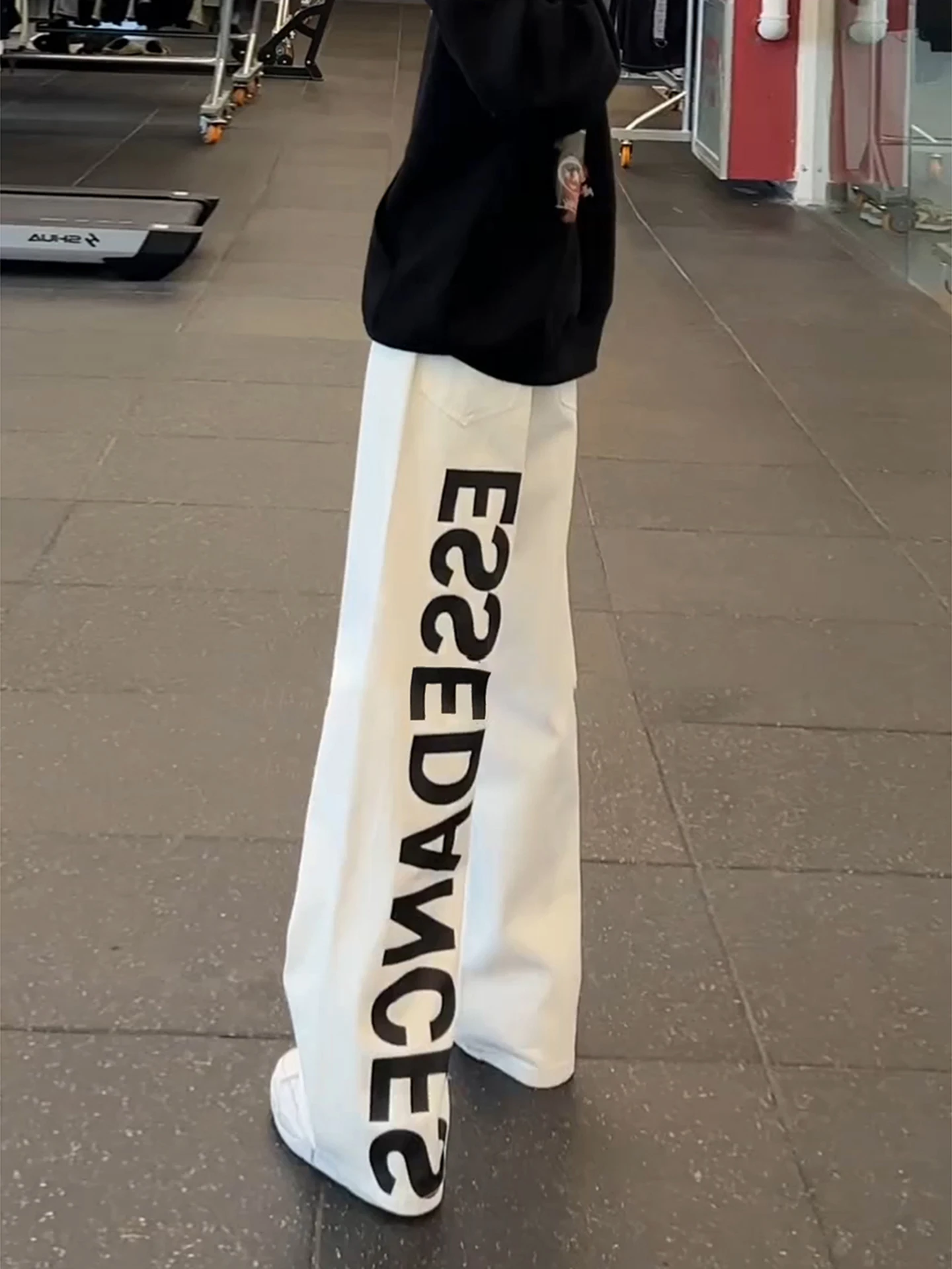 

American High Street Vibe Wind Letter Print White Jeans Men's Clean Fit Straight Leg Micro Flared Wide Leg Pants