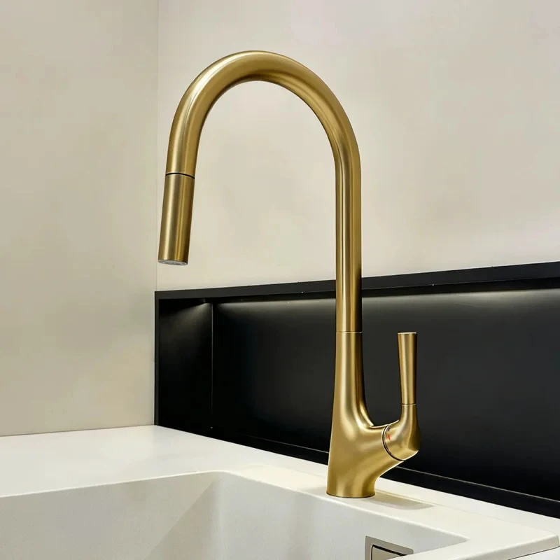 Brushed Gold  Pull Out Kitchen Faucet Tap Brass Crane For Kitchen Deck Mounted Red Sink Faucet Mixer Gray Kitchen Faucet