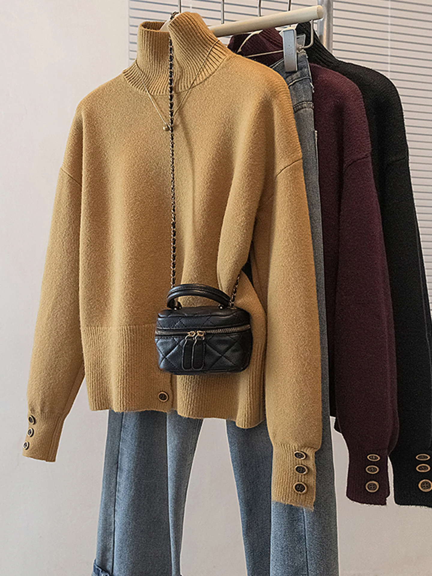 

Korean Sle High Ne Lazy Knitwear Sweater Women's Autumn Winter plus Size Slimming Innerwear Outerwear Ele Top