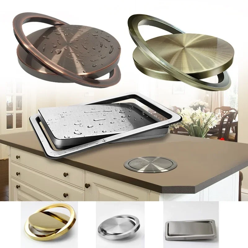 Stainless Steel Flush Recessed Swing Flap Lid Trash Bin Built In Kitchen Counter Top Garbage Can Cover