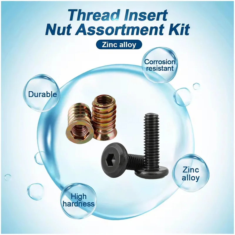 ONCE Wood Insert Bolt Fastener Connectors Threaded Inserts For Wood For Furniture Chair Table Desk Crib Bed, Fully Threaded