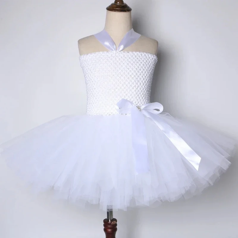 White Guardian Angel Costume for Girls Halloween Christmas Tutu Cosplay Dress Up Kids Birthday Party Dresses with Wings Halo