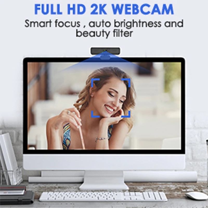 كاميرا ويب USB مع ميكروفون ، 4 ملايين بكسل ، QHD ، PC ، 2K ، Autofocus ، كمبيوتر محمول ، كمبيوتر مكتبي ، مكتب ، اجتماع ، منزل ، HD ، mi P