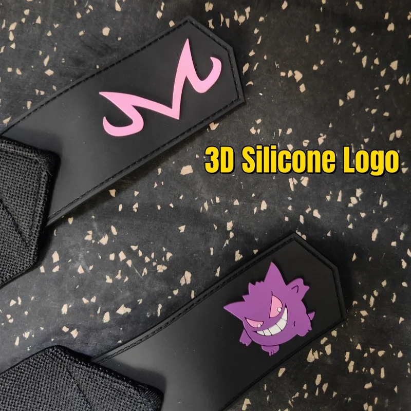 Fasce da polso per sollevamento pesi in cotone con Logo in Silicone 3D fasce per il supporto del polso da palestra professionale per l\'allenamento