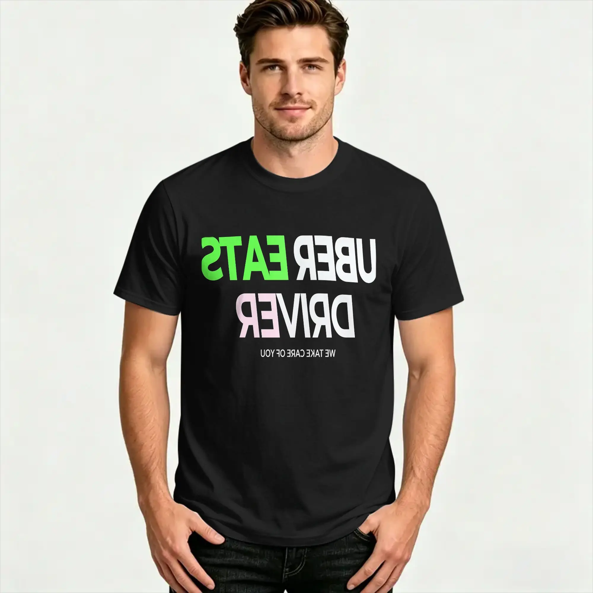 Humor U-uber Eats Delivery T-Shirt for Men Crewneck Cotton T Shirt  Short Sleeve Tee Shirt Plus Size Clothing