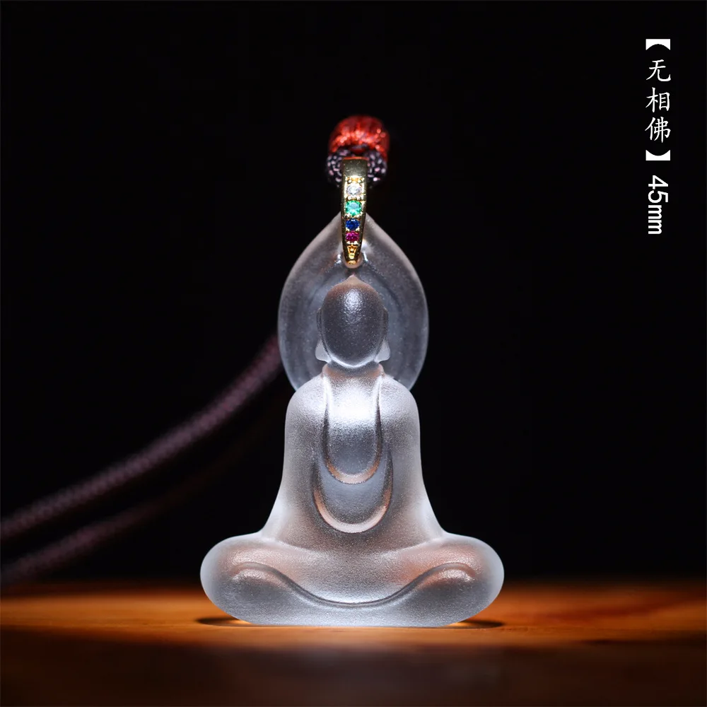 Chinese Style Frosted Liuli Faceless Buddha Pendant Necklace Peace Blessing Wealth Attracting Lucky Jewelry For Men Women Amulet