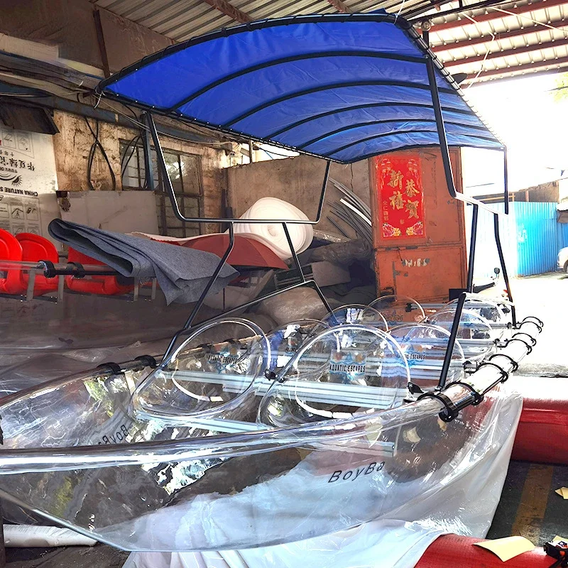 8 people transparent with awning Outdoor Internet celebrity glass boat Transparent paddle in sea tourist attractions