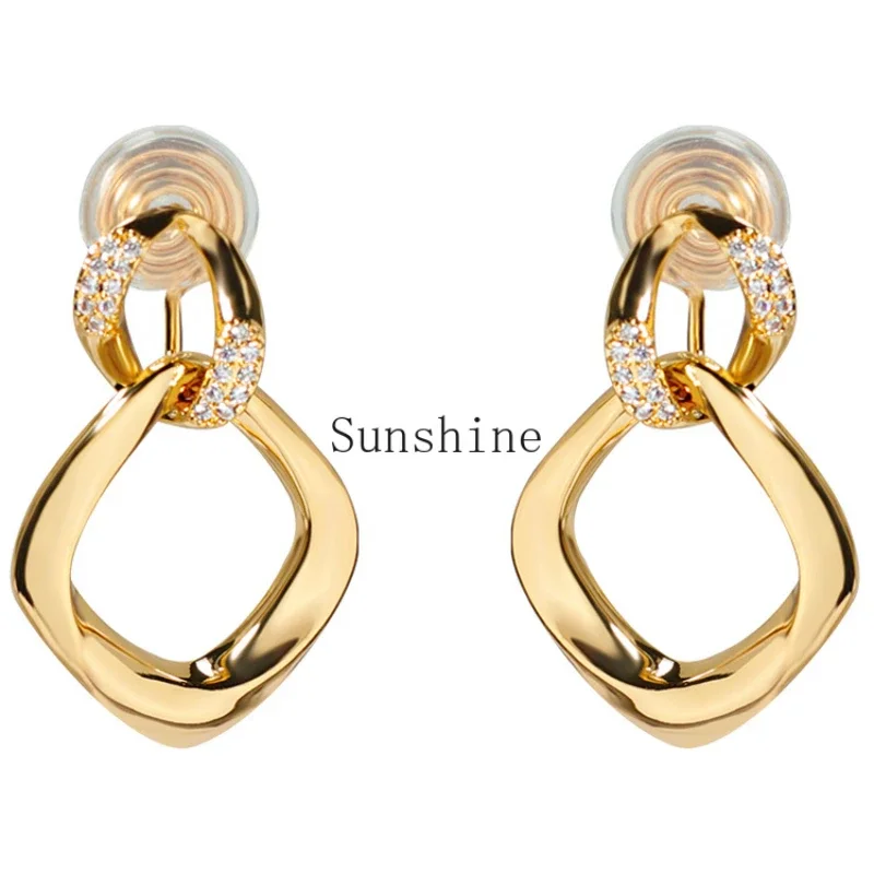 Premium metal texture invisible geometric interlocking ear clips simple temperament women's earrings