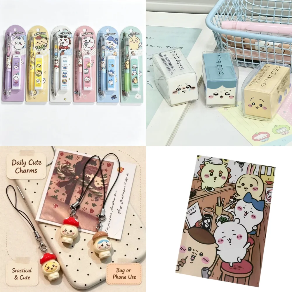 Stationery set Pencil Chiikawa Kawaii Keychain Pendant Cute Mushrooms Hachiware Bag Charm for Girls Friendship Christmas Gift