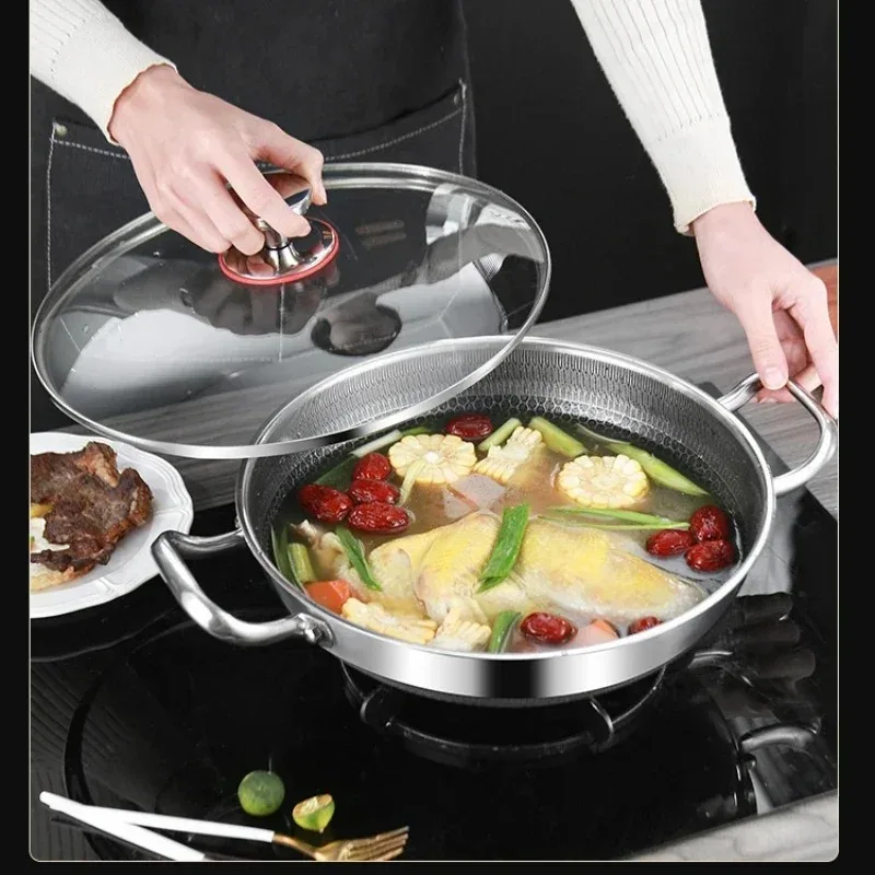 304 Stainless Steel Soup Pot Honeycomb Non-stick Pot with lid Household Hot Pot Induction Cooker Gas Stove Universal Soup Pot