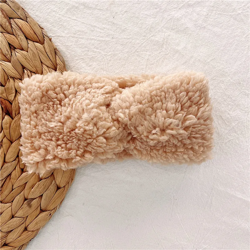 Winter Warm Coral Fleece Baby Headband Solid Color Cross Knot Lamb Wool Hairbands Kids Elastic Hair Band Infant Toddler Headwear