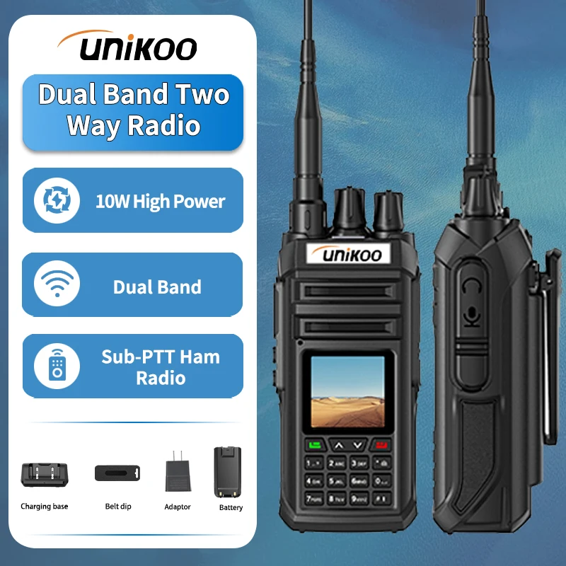 

UNIKOO US-UV303 10W Power Walkie Talkie VHF UHF DTMF FM Multi-band Walkie Talkie Transmission Air Band Wireless Freq Copy Radio