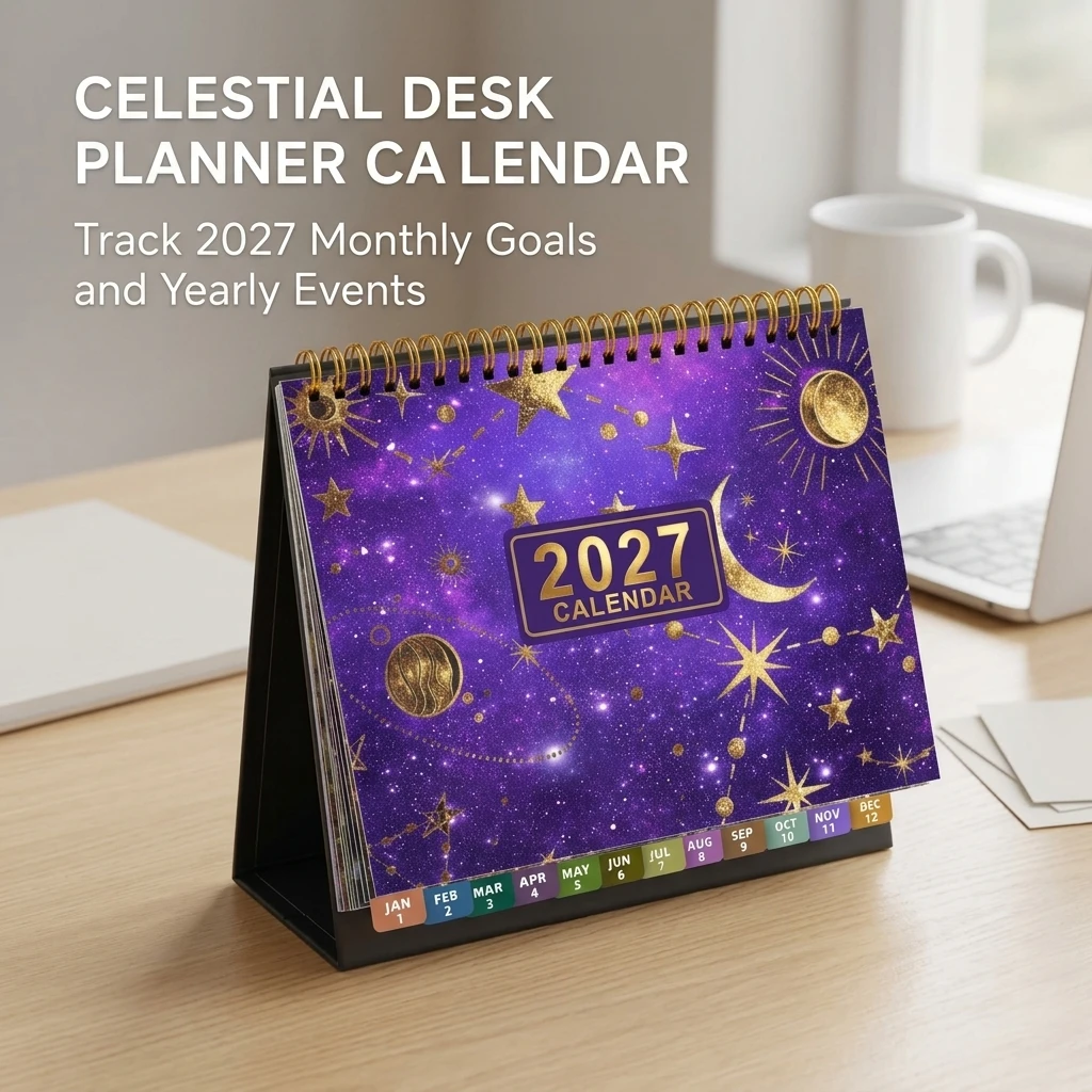 2027 Desk Calendar Habit Tracker Monthly Planner with Countdown Function 300g Eco-Friendly Cardboard Weighted Base Stand Up