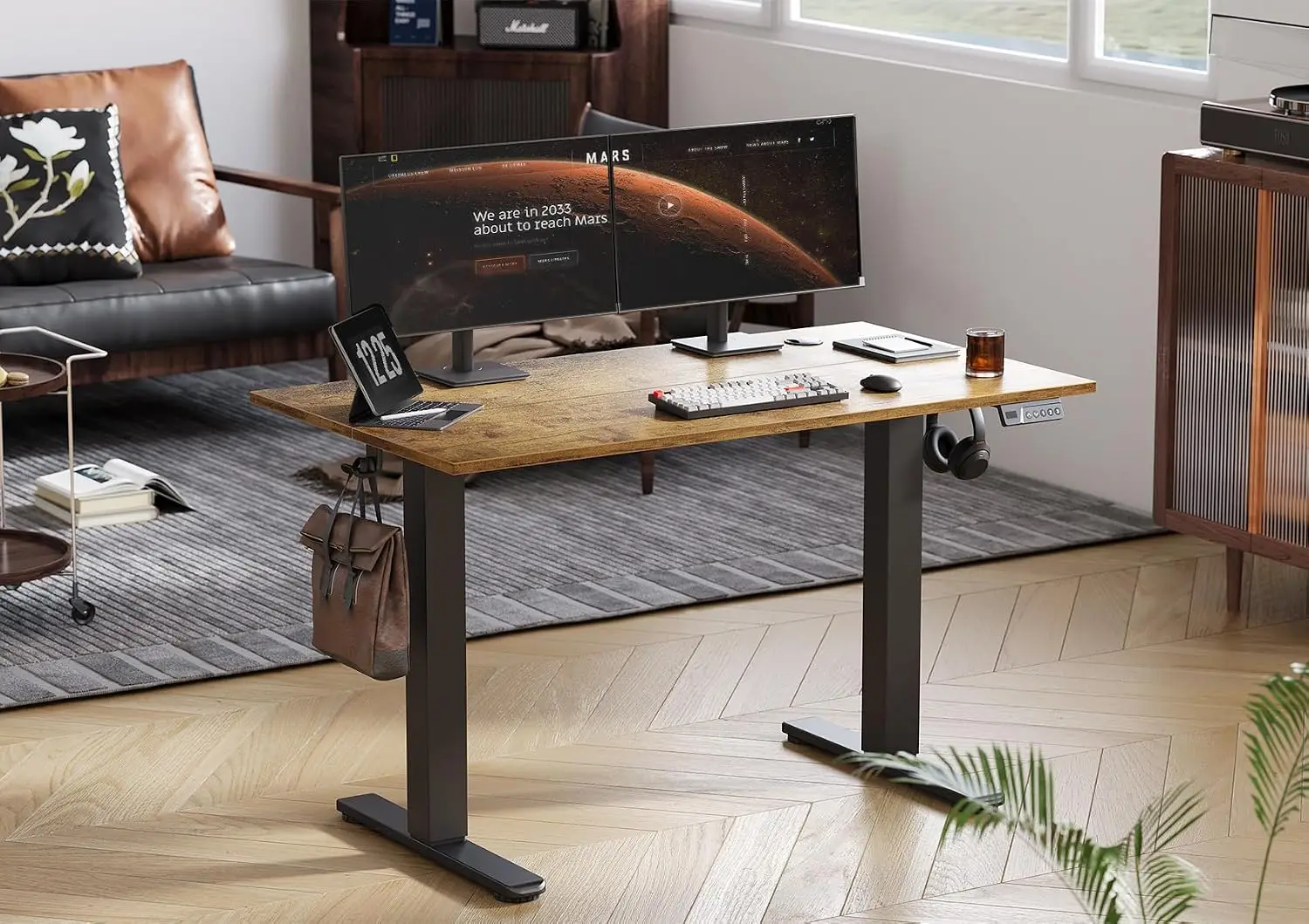 Electric Standing Desk 40x24 Inch Adjustable Sit Stand T-Frame 3 Memory Presets Cable Management Office Black Rustic, Customized