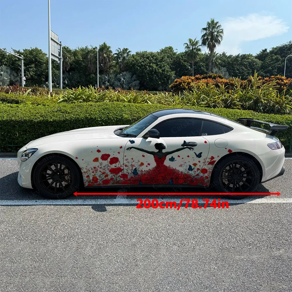 2pcs Flower Dance Flower Field, Durable, Fade-resistant, Enhance Vehicle Aesthetics With Bold Artistic Design Car Vinyl Wraps