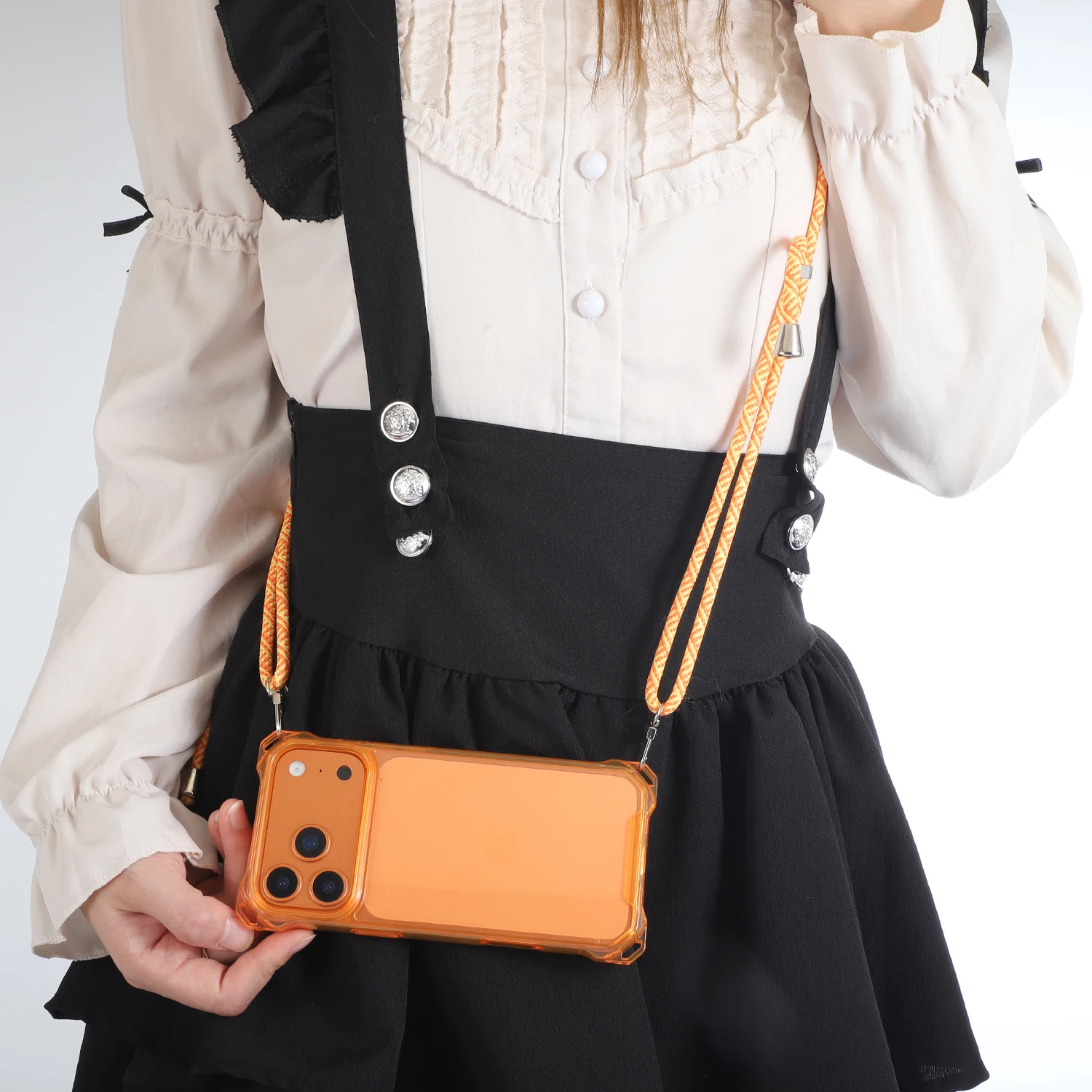 حافظة كومبو صلبة ناعمة مع حزام كروس قابل للفصل لهاتف آيفون 16/17 برو ماكس / حافظة شفافة 2 في 1