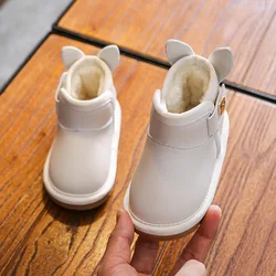 2024 New Winter Non-slip Soft Sole Snow Boots Children's Cotton Shoes Plus Thick Warmth Cute Rabbit Ears Baby Girl White Boots