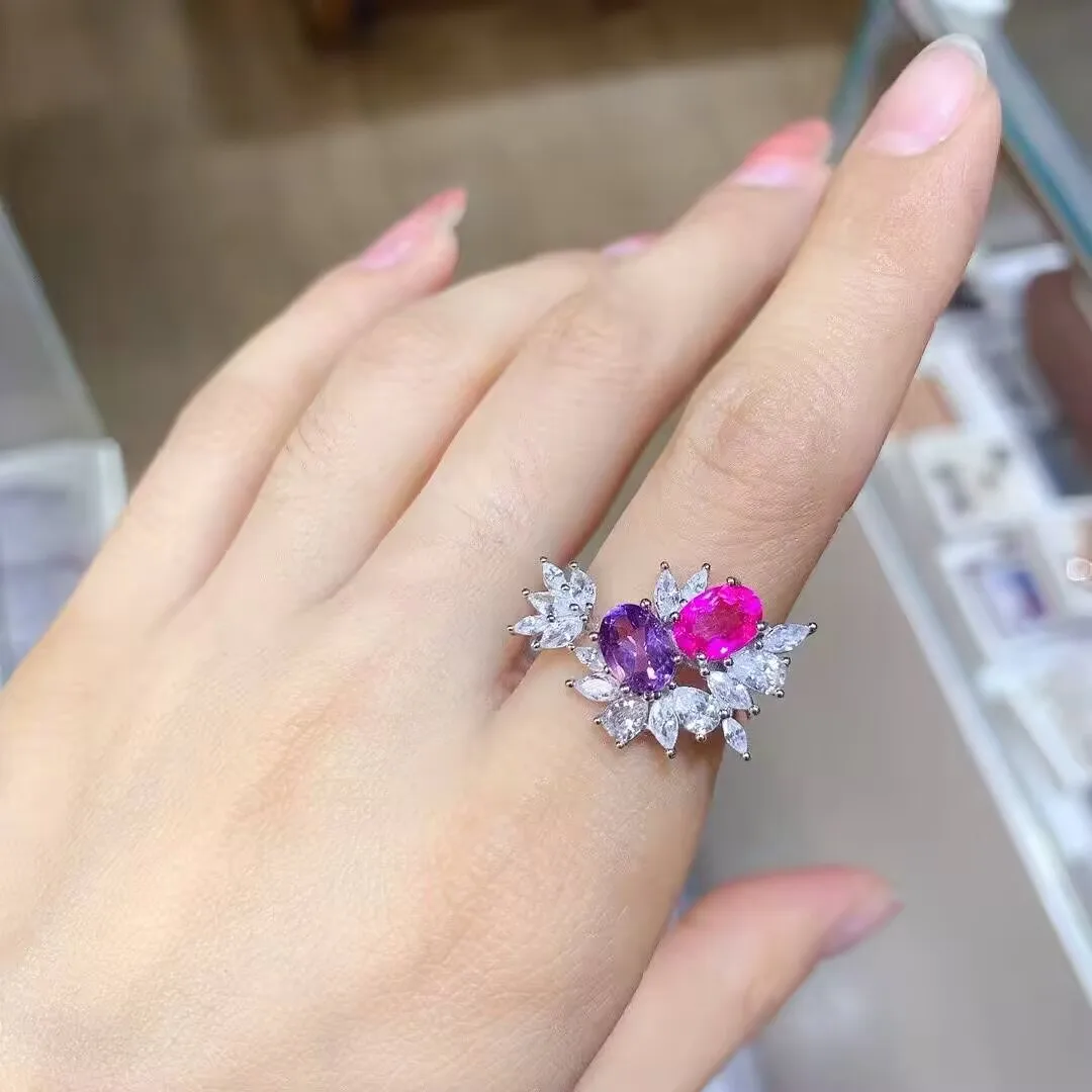 

KJJEAXCMY exquisite Natural Amethyst women's Ring,S925 silver electroplating process inlay,high transparency with gemstones