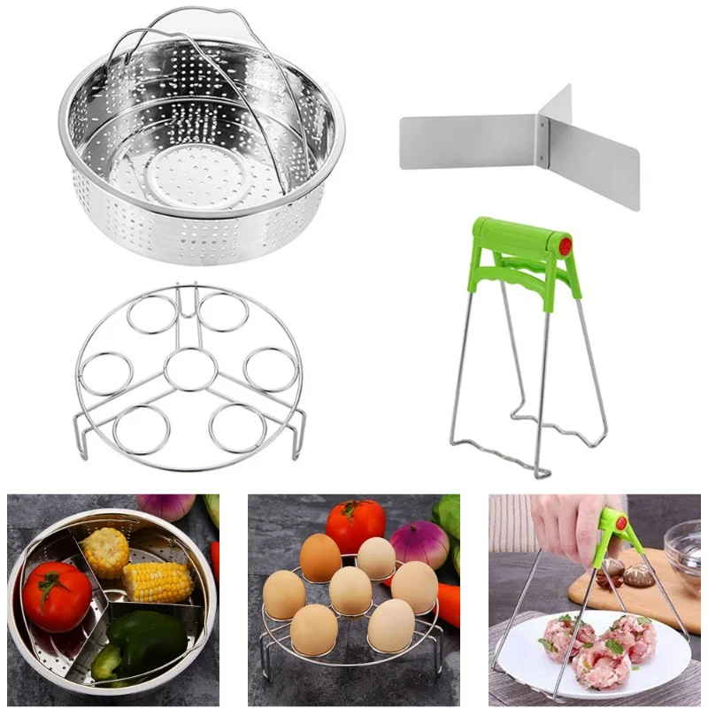 

4 Pcs/set Steamer Stainless Steel Basket Set Pot Egg Steamer Rack Set Clip Kitchen & Dining Pot Accessories