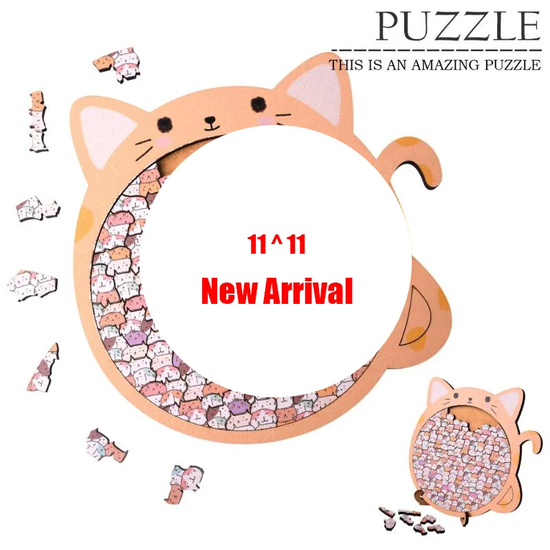 1 conjunto de quebra-cabeça de madeira em forma de gato, jogo irregular exclusivo, presentes de aniversário e natal para amantes de gatos, decorações para casa