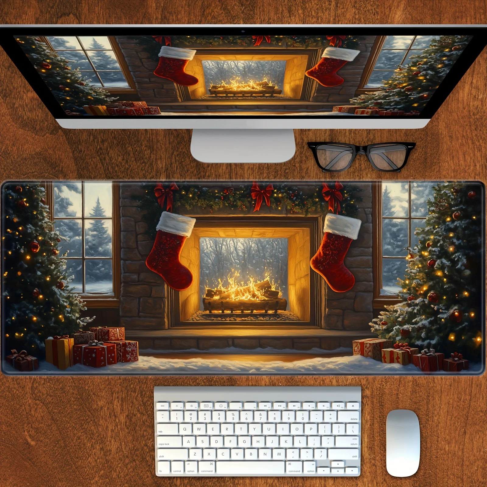 

Большой коврик для мыши на рождественскую тематику, настольный коврик, нескользящий прочный сшитый край, аксессуары для ПК, игровые коврики mauspad tapis souris