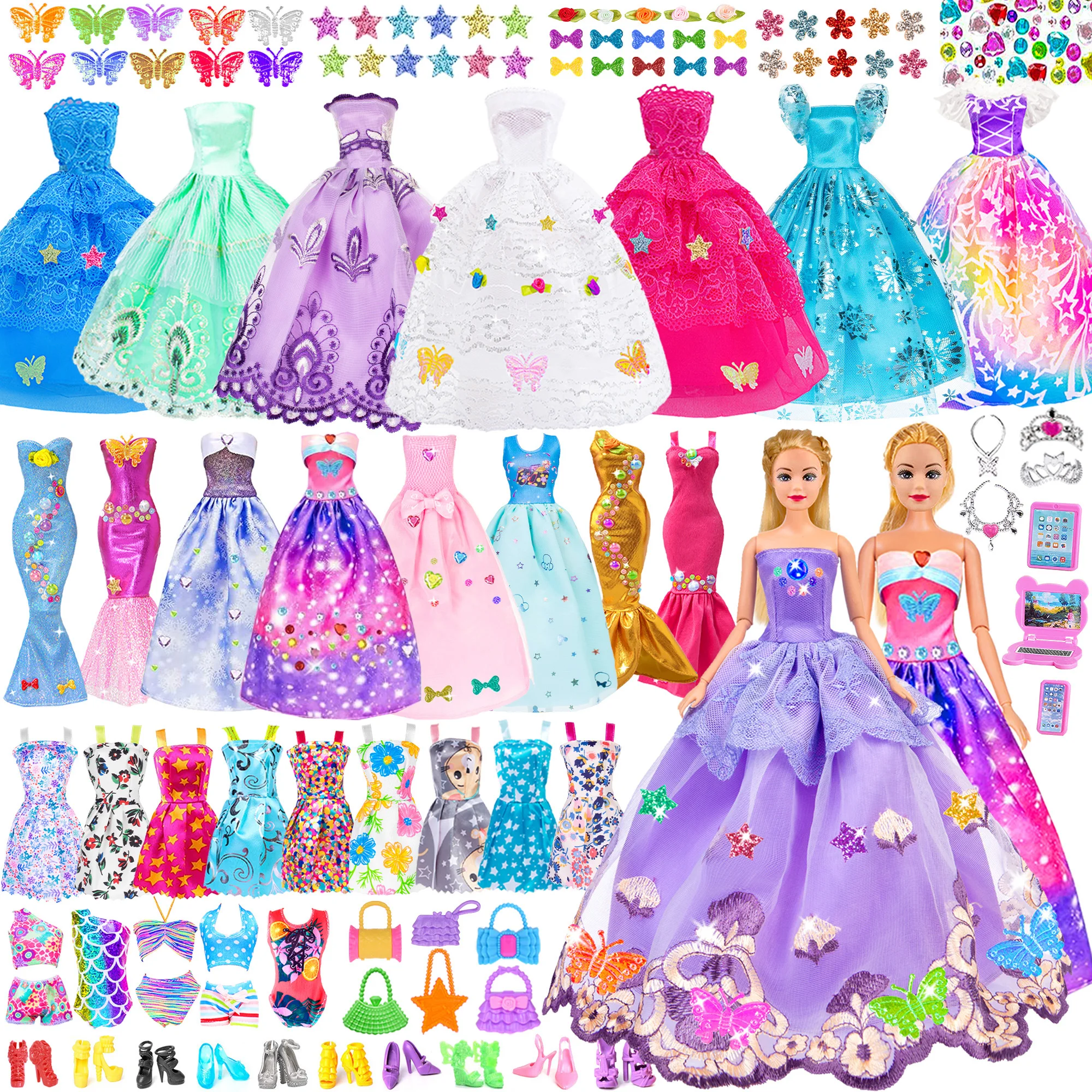 75pcs 11.5 inch Girl Doll with Clothes and Accessories Include Doll,Pricess Dresses,Long Dress,Slip Dress, Outfits, DIY Stikers