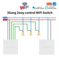 Wifi Smart  2way Switch 1gang 2gang 3gang Two Way Wall Touch Switch Voice and Smart Life TUYA APP Control For Stairs Corridors
