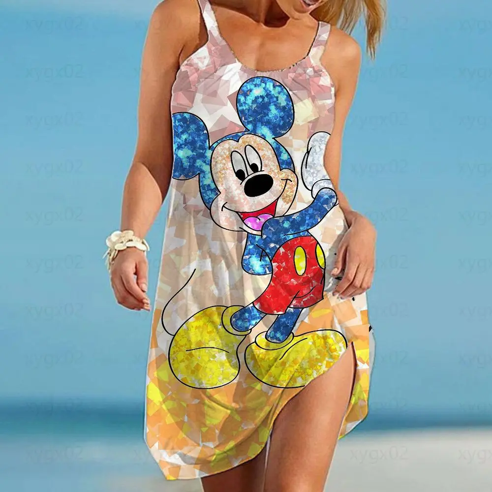 

Beach Dress Y2k Sling Elegant Dresses for Women 2022 Top Cartoon Women's Summer Sundresses Loose Printing Minnie Mouse Sexy Boho