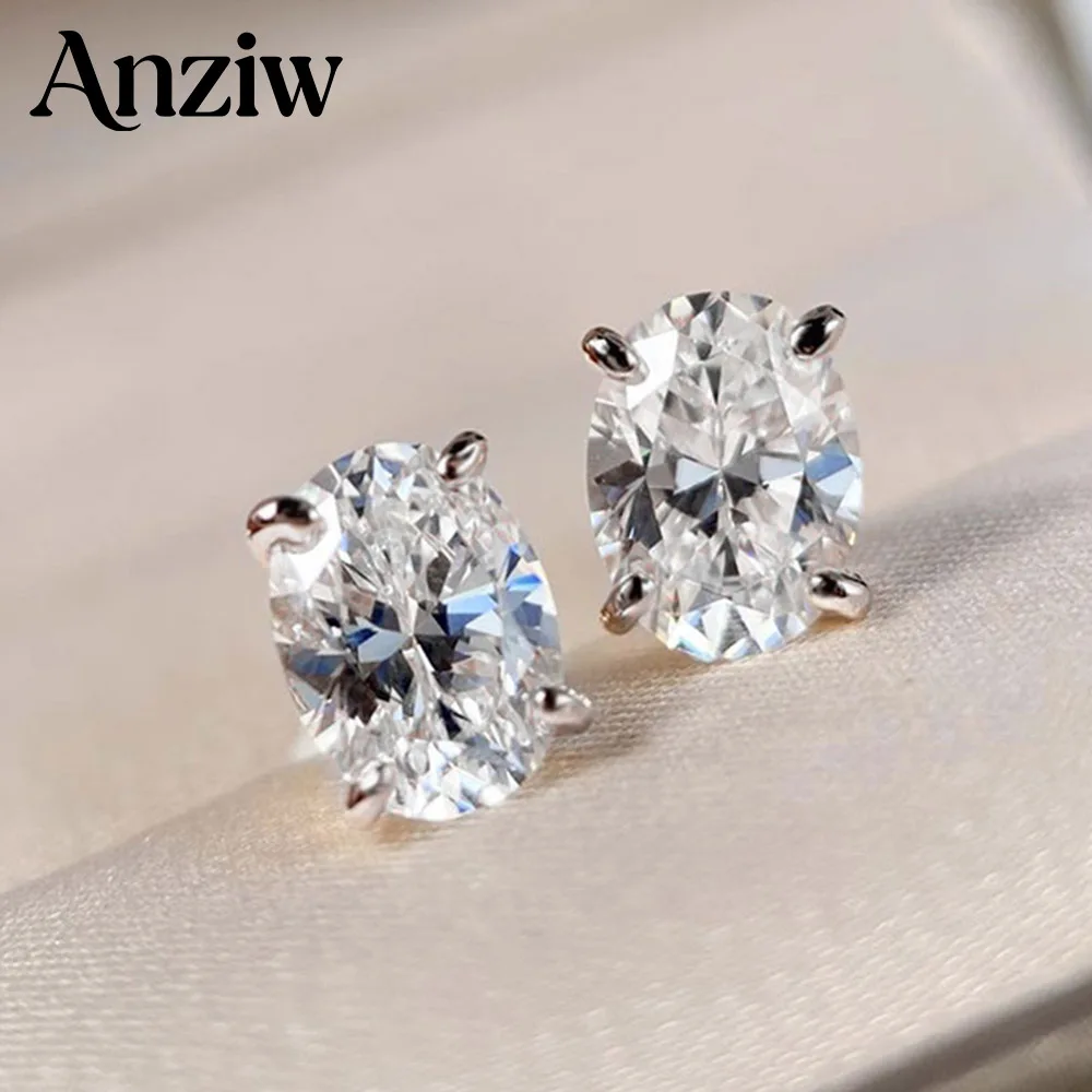 Anziw Brilliant Moissanite Oval Stud Earrings 1.0ct 1.5ct D VVS1 Solitaire Lab Imitation Diamond For Women Men Statement Earring