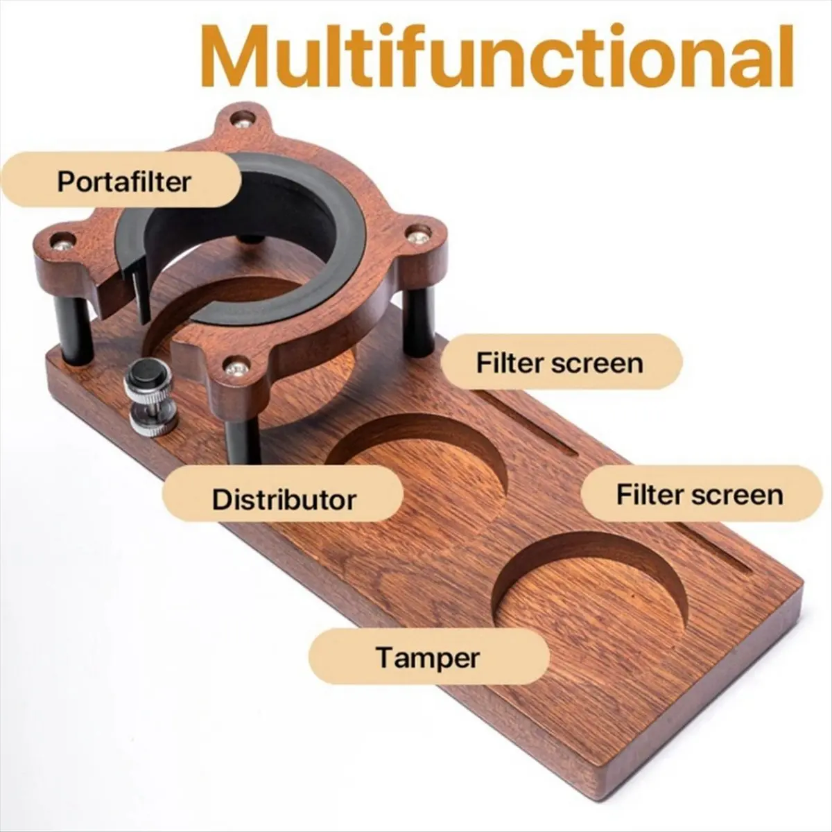 AA77 NEW Espresso Coffee Tamper 53MM 54MM 58MM, Walnut Wood Storage Rack & Portafilter Holder, BaristaAccessories Stand