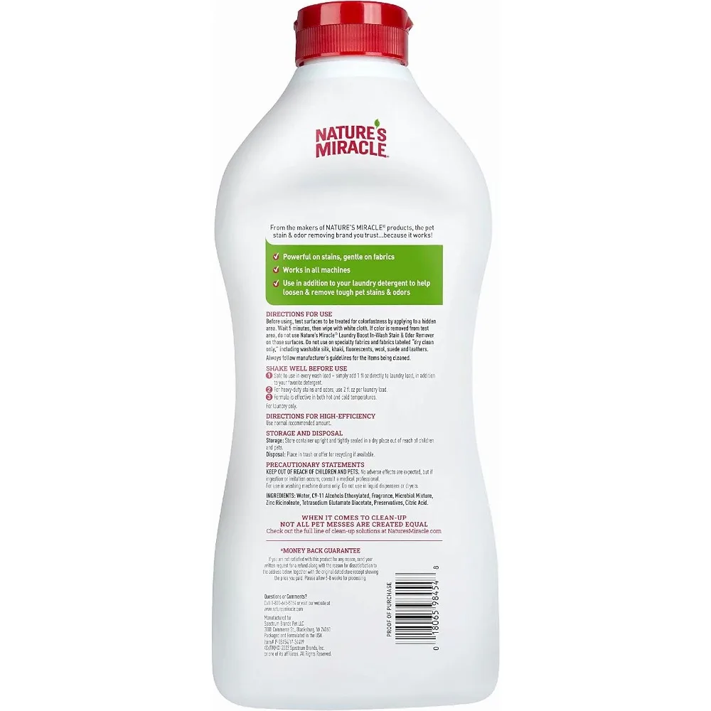 Nature’s Miracle Laundry Boost In-Wash Pet Stain and Odor Remover 32 oz Pet Stain Remover Laundry Additive for Dog Cat Urine Vomit Dirt Enzyme Cleaner