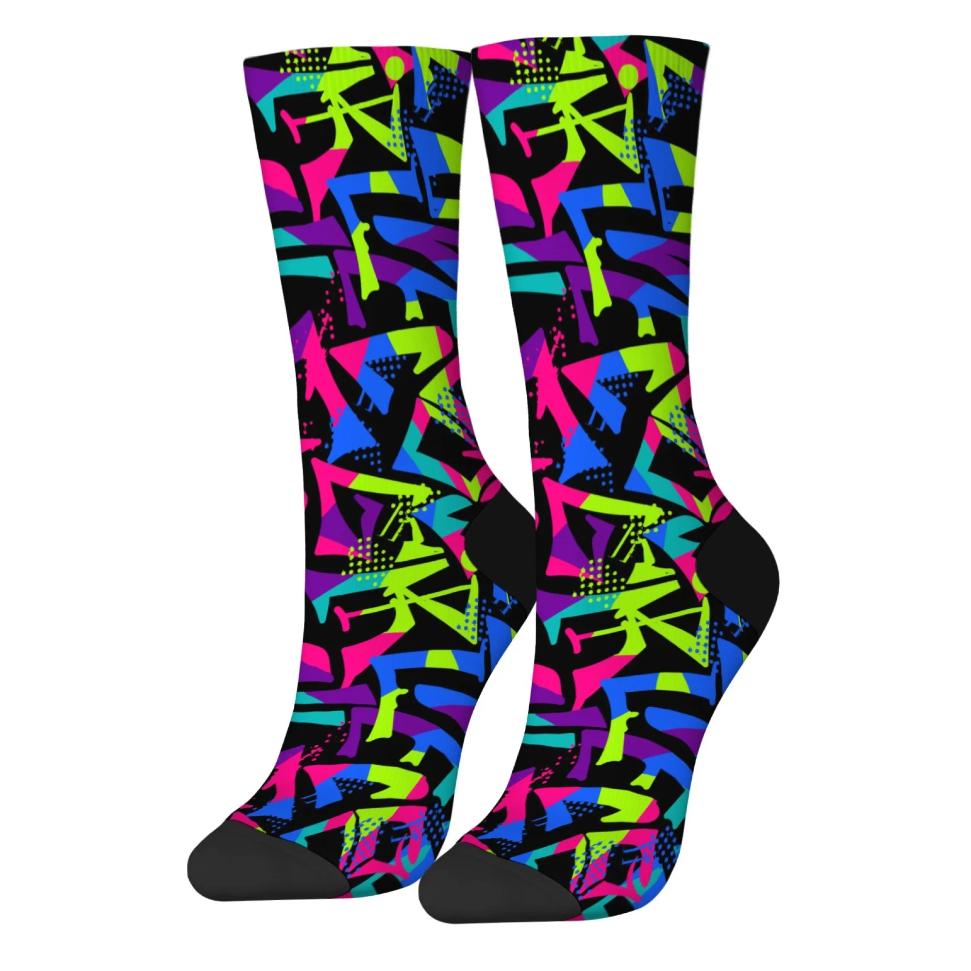 Neon Cool Abstract Art Men's Socks Retro Street Hip-Hop Fashion Socks Gift Breathable Anti-Slip Novelty Funny Compression Socks