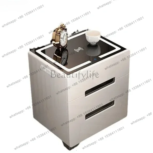 D25Bedside Table with Safe Multifunctional Light Luxury Bedroom White Cabinet