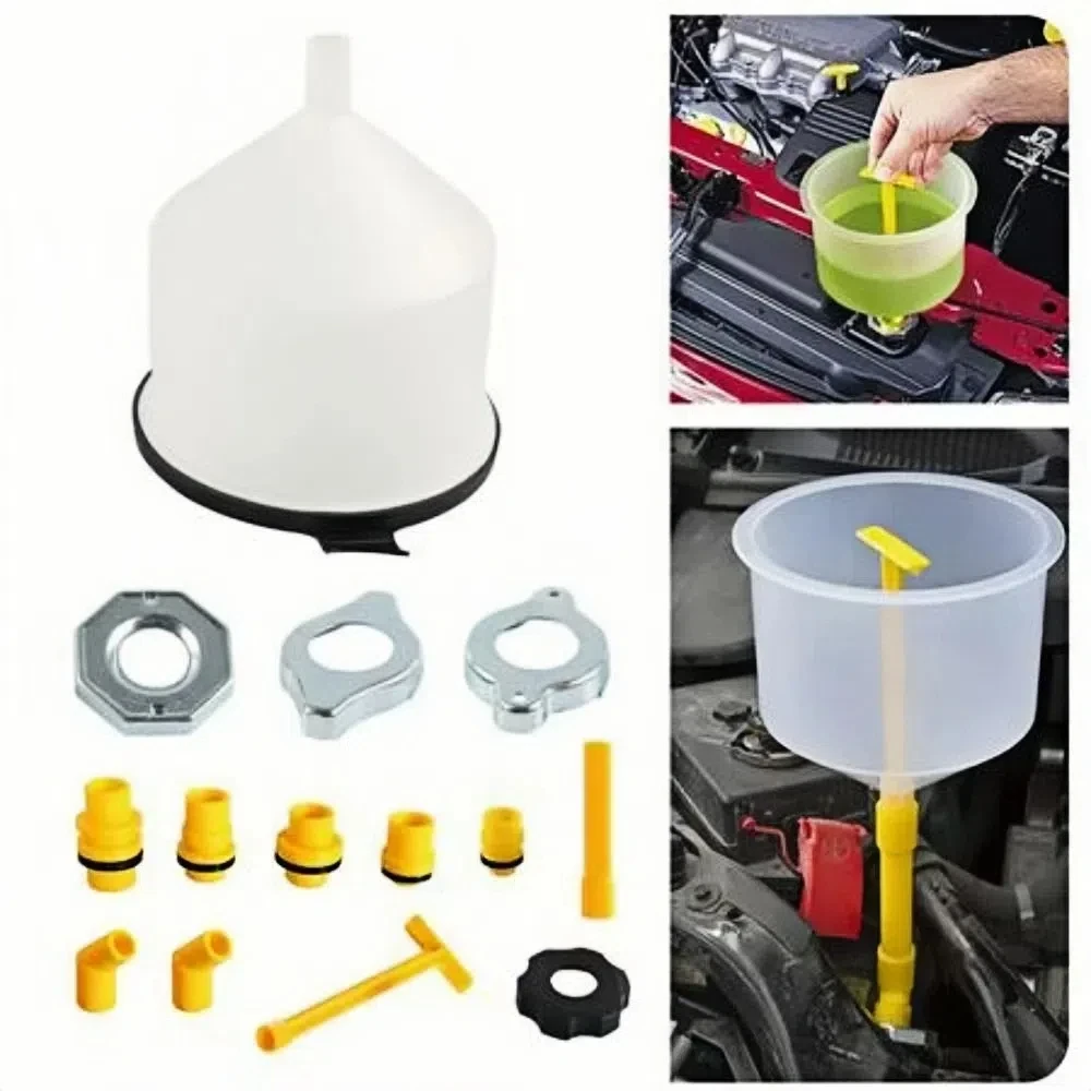 

15pcs Set Car Radiator Funnel Kit Spill Proof Design Bleeder Spout Coolant Filling Kit Refill Funnel Water Cooling System Kit