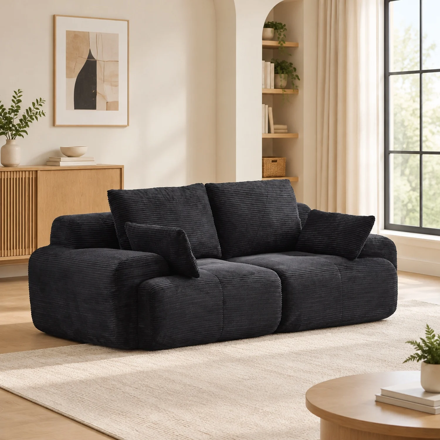 Modern Memory Foam Compressed Sofa,Large Sectional Couches for Living Room,Pet-Friendly Cloud Modular,Corduroy Fabric,Extra Deep